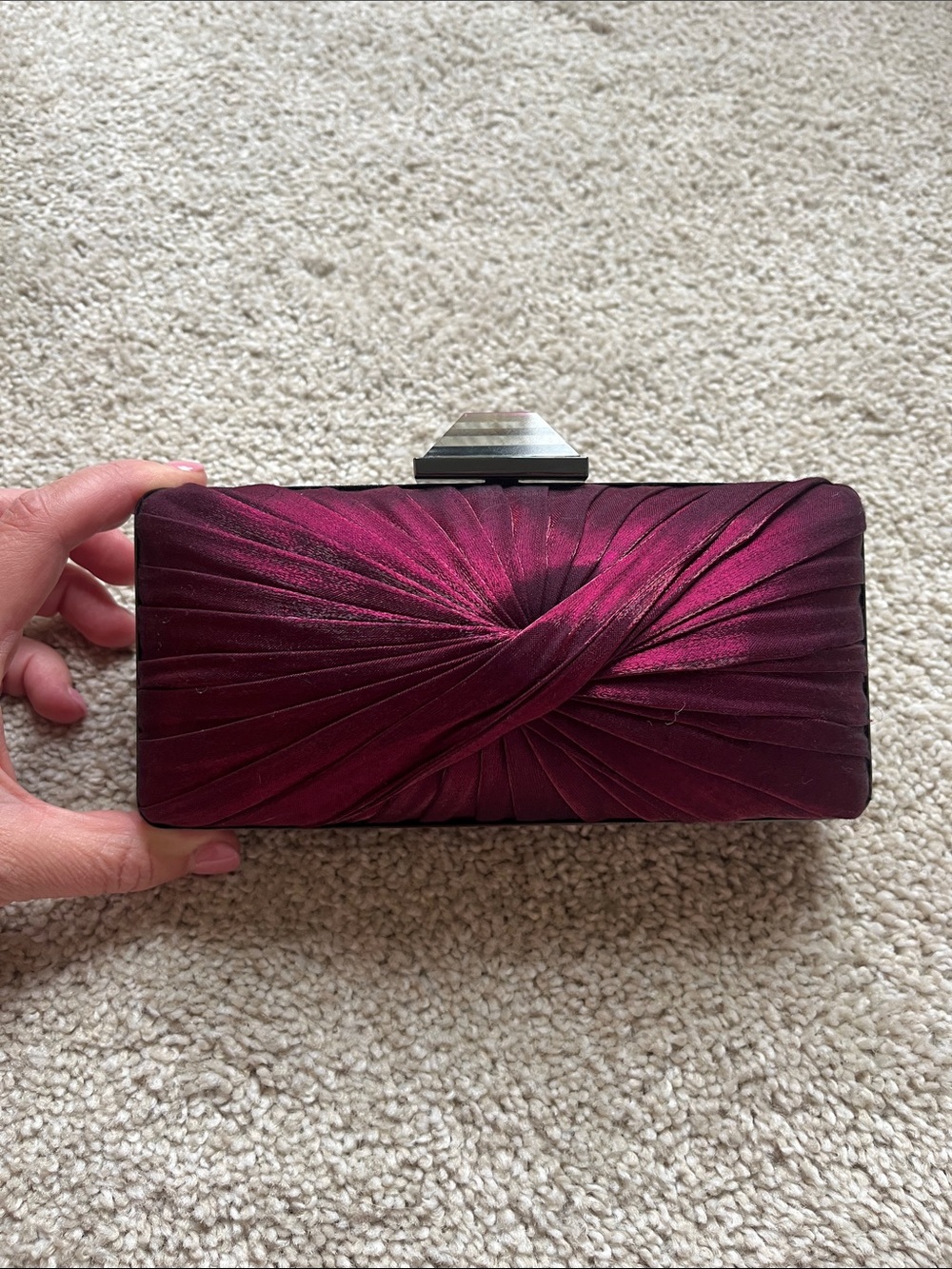 Sondra Roberts Plum Satin Twist Evening Clutch